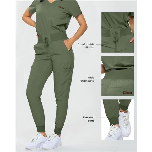 Slim Fit Stretchy Scrubs Women's Jogger Scrub Set Slim Jogger Scrubs with Tuck - Picture 5 of 7